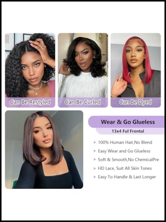100% Human Hair Bob Wig 13x4 Lace Front Glueless Short Bob Wigs for Women 150 main image 4